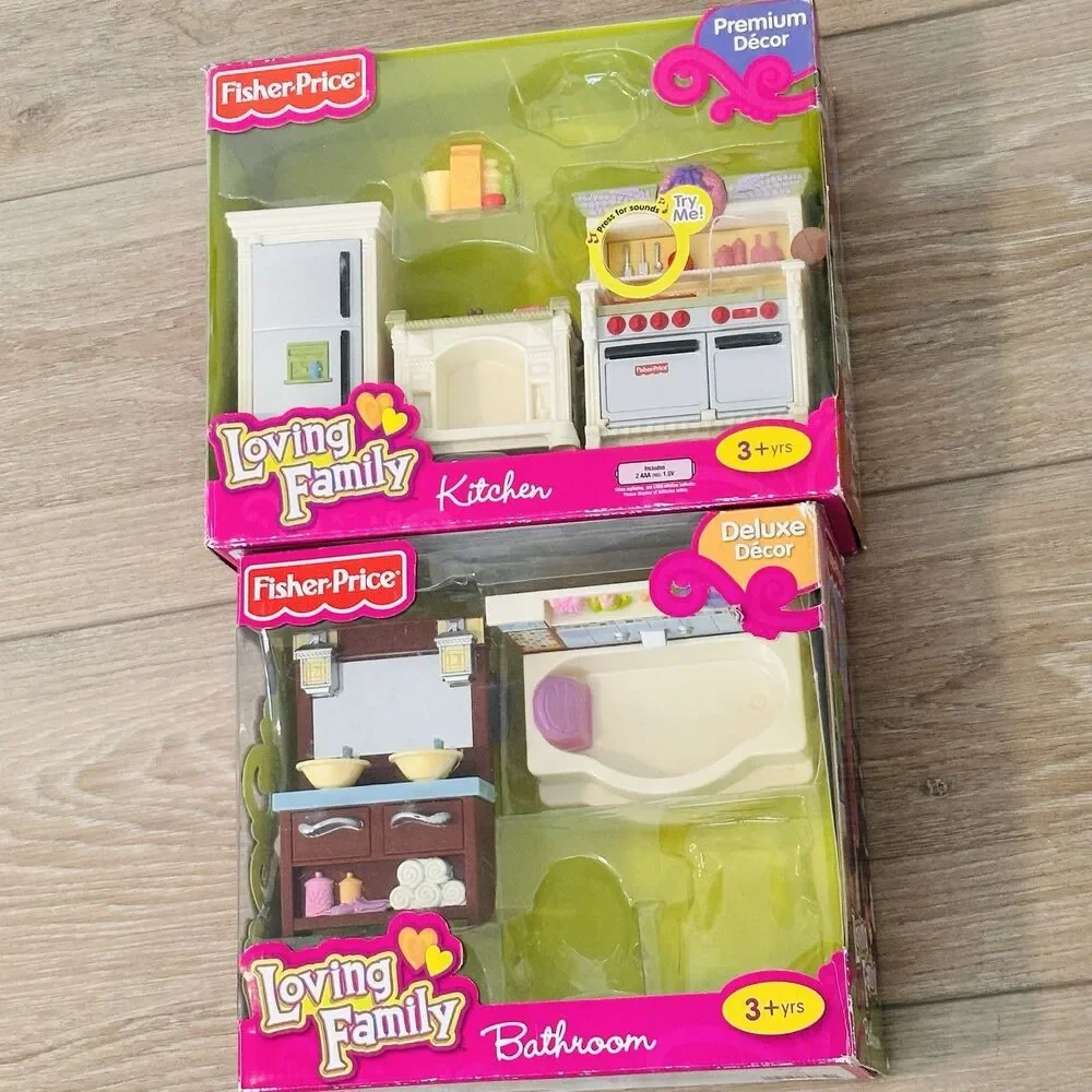 Fisher-Price LOVING FAMILY Dollhouse Premium Decor Kitchen Bathroom 2008 Lot